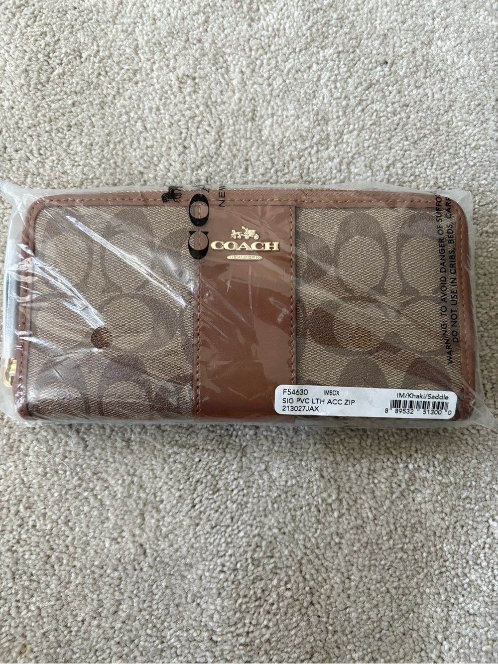 COACH Long Wallet F54630 Khaki/Saddle NWT